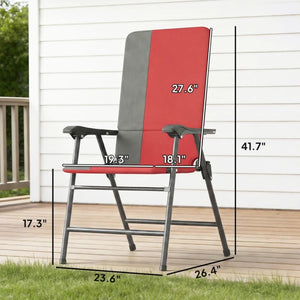 English Elm Outdoor Folding High Back Lawn Chairs with Steel Frame and Oxford Cloth Seating Set of 2 Gray,Red T3971P476039