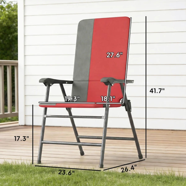 English Elm Outdoor Folding High Back Lawn Chairs with Steel Frame and Oxford Cloth Seating Set of 2 Gray,Red T3971P476039