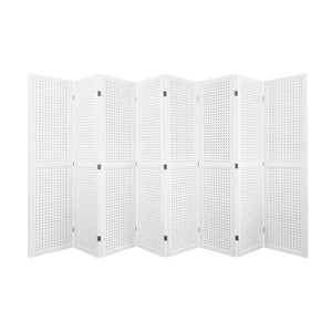 English Elm 8 Panel Pegboard Room Divider 5.6ft Folding Wooden Privacy Screen Freestanding Display White W2701P189940