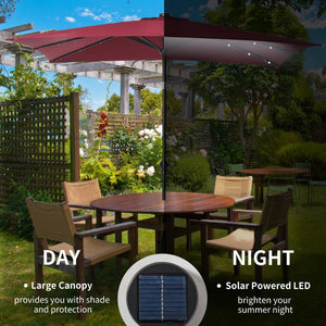 English Elm Sun Solar Patio Umbrella with Built-in Led Rib Lights for Deck or Poolside Use T3971P388837