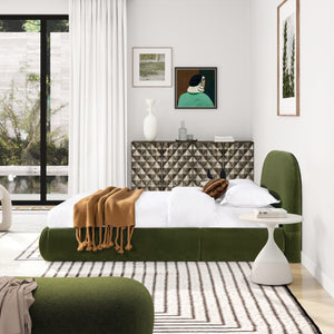 English Elm Jennifer Taylor Home - Archie Olive Green Puffy Grounded Upholstered Platform Bed — Velvet Arch Headboard, No-Box Spring Needed B2719P238215