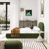 English Elm Archie Puffy Grounded Upholstered Platform Bed, Olive Green Performance Velvet