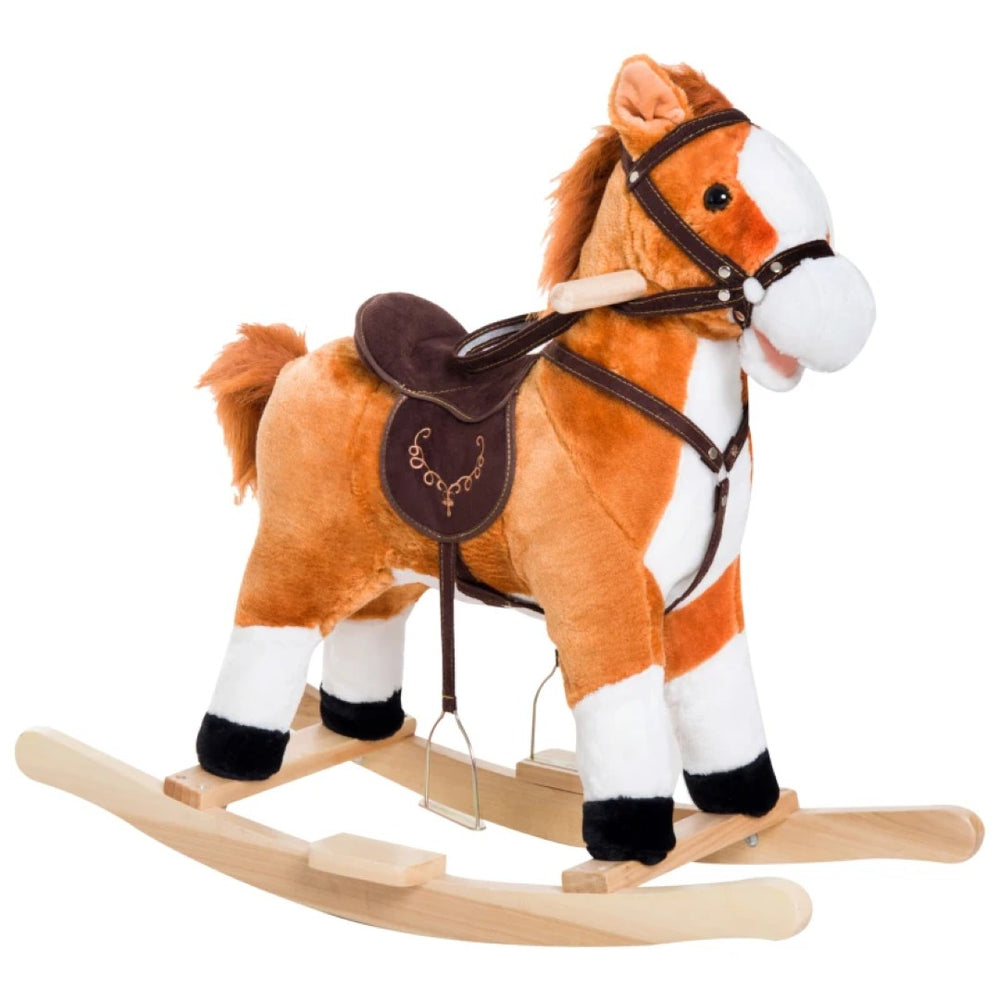 English Elm Animal Plush Rocking Horse with Sound Effects Steel Frame Toddler Ride on Toy T3971P442076
