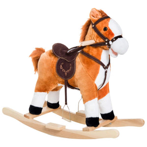 English Elm Animal Plush Rocking Horse with Sound Effects Steel Frame Toddler Ride on Toy T3971P442076