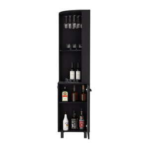 English Elm Kaia Black Corner Bar Cabinet with 4 Shelves, 10 Wine Cubbies, Stemware Rack & Foldable Lock B070S00381
