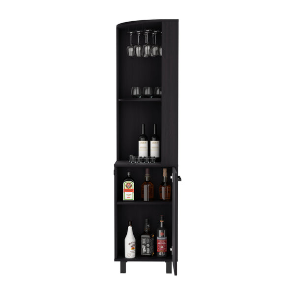 English Elm Kaia Black Corner Bar Cabinet with 4 Shelves, 10 Wine Cubbies, Stemware Rack & Foldable Lock B070S00381
