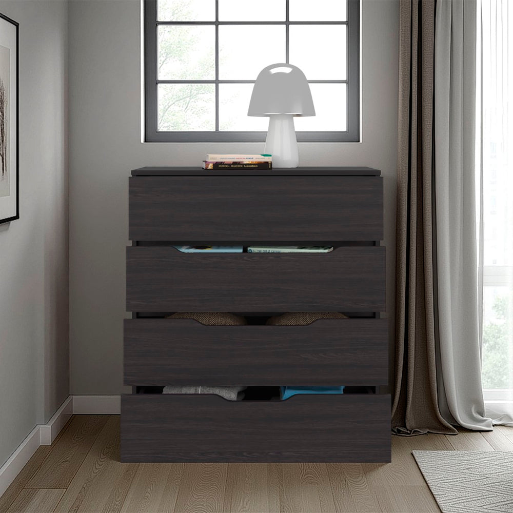English Elm Bristol Four Drawer Dresser Rich Wenge Finish Compact Contemporary Bedroom Storage B128P485417