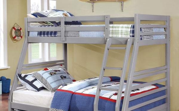 English Elm Modern Twin-Over-Full Bunk Bed with Angled Ladder, Solid Hardwood Frame and Patented Lock Joint Gray 58 L x 34 W x 8 H B2741S00342