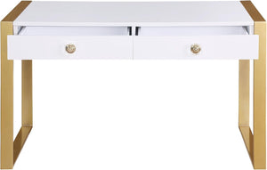 English Elm Modern Lacquer Wood Desk with Brushed Gold Legs and Dual Acrylic Handle Drawers B011P422558