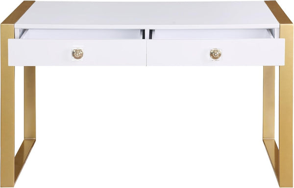English Elm Modern Lacquer Wood Desk with Brushed Gold Legs and Dual Acrylic Handle Drawers B011P422558