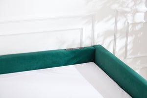 English Elm Upholstered Velvet Daybed with Pull Out Trundle Diamond Tufted Guest Bedroom Sofa Emerald W1361S00065