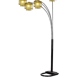 English Elm 84" Tall Floor Lamp With Black Finish, Crystal Chandelier Design & Dimmer For Elegant Ambiance B072116044
