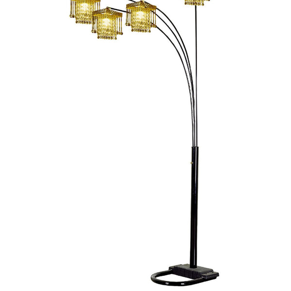English Elm 84" Tall Floor Lamp With Black Finish, Crystal Chandelier Design & Dimmer For Elegant Ambiance B072116044