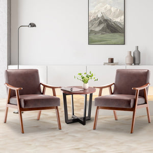 English Elm Mid-Century curved armchair with solid wood frame, extra-thick backrest, comfy lounge seat for home decor Dark Brown W2200P186179
