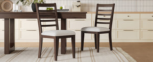 English Elm Farmhouse Ladder Back Dining Chairs Rubberwood Frame Upholstered Seat Set of 2 Brown+Beige N752P272064D