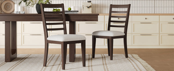 English Elm Farmhouse Ladder Back Dining Chairs Rubberwood Frame Upholstered Seat Set of 2 Brown+Beige N752P272064D
