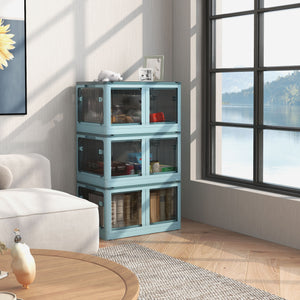 English Elm HOMCOM Farmhouse Storage Chest with Safety Gas Strut, 30" Lift-Top Blanket Trunk for Entryway Blue W2225P217734