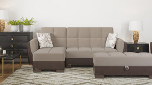 English Elm PrimeNest SkyHaven Upholstered Ottoman with Storage — Compact Microfiber Seat, Click-Clack Convenience Tan+Brown B030P280952