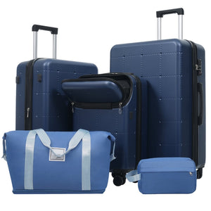 English Elm Luggage 5 Piece Hardside Abs Set with Front Access Carry on and Tsa Spinner Wheels Blue N732P391557C