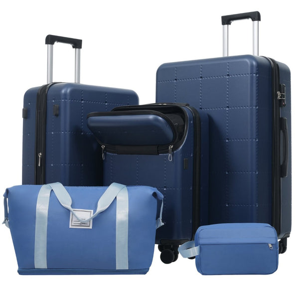 English Elm Luggage 5 Piece Hardside Abs Set with Front Access Carry on and Tsa Spinner Wheels Blue N732P391557C