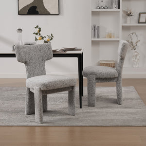English Elm 22.05" Modern Upholstered Chenille Dining Chair Set of 2 with Rubberwood Legs, Armless Curved Back Elegant Seating White+Black W3189P351393