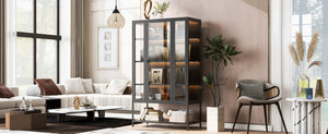 English Elm 67.25'' Tall Steel Curio Cabinet with Led Lighting and Tempered Glass Panels Black SN845P263995B