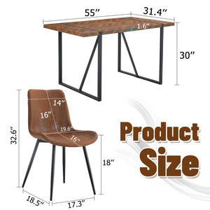 English Elm Table and Chair Set Fishbone Mdf Top with Six Brown Upholstered Seats for Dining W1151S03139
