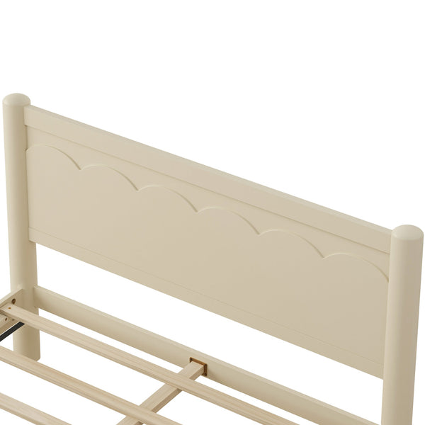 English Elm Queen Platform Bed Frame - Solid Rubberwood Construction, 10 Slats Support, No Box Spring Needed, Stylish Headboard and Under-Bed Storage Space Beige+Natural 63.39 L x 18.7 W x 4.53 H W1716S00023