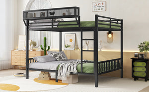 English Elm Queen Over Queen Metal Bunk Bed With Sturdy Ladder, Storage Shelf & Stylish Black Finish For Teens W2580S00043-GIGA