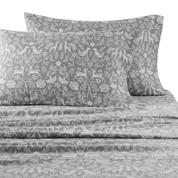 JLA Home Beautyrest - 4 Piece Sheet Set Oversized 100% Cotton Flannel – Super-Soft Brushed Finish, OEKO-TEX Certified Warmth Sage Winter Fauna BR20-4676