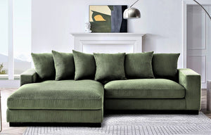 English Elm Luxe Oversized Left-Facing Sectional Sofa - Plush 102.4-Inch L-Shaped Couch In Dark Green Corduroy B2735S00001