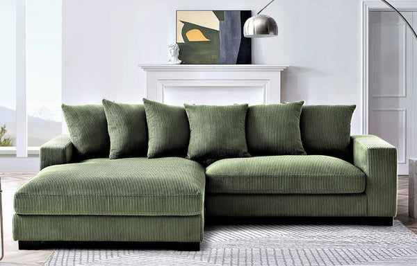 English Elm Luxe Oversized Left-Facing Sectional Sofa - Plush 102.4-Inch L-Shaped Couch In Dark Green Corduroy B2735S00001