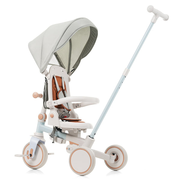 English Elm 7 in 1 Convertible Toddler Trike Aluminum Foldable Push Bike with Canopy for Ages 1 to 6 Blue N726P248345C