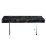 English Elm 43.3"X23.6" Black Marble-Patterned Mdf Coffee Table With Tempered Glass Legs.Suitable For Living Room.It Can Be Used Not Only As A Coffee Table But Also As A Side Table Or Display Stand.