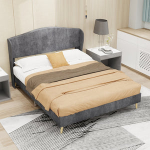 English Elm Suede Tufted Platform Bed Full Size Upholstered Headboard for Restful Bedroom Retreat Grey W1935P361013