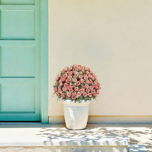 English Elm 24-inch Faux Rose Arrangement Uv Resistant Silk Blooms Set of Two Cement Potted Decor Green,Pink W2945P458445