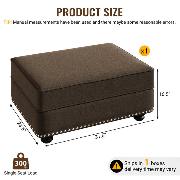 English Elm Velvet Upholstered Modular Ottoman with Solid Wood Frame for Living Room Sofa Pairing Brown W1885P448708