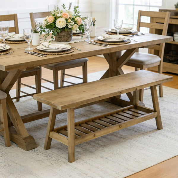 English Elm 43" Farmhouse Cedar Entryway Bench with Lower Shelf Distressed Rustic Wood Seating W3204P453623