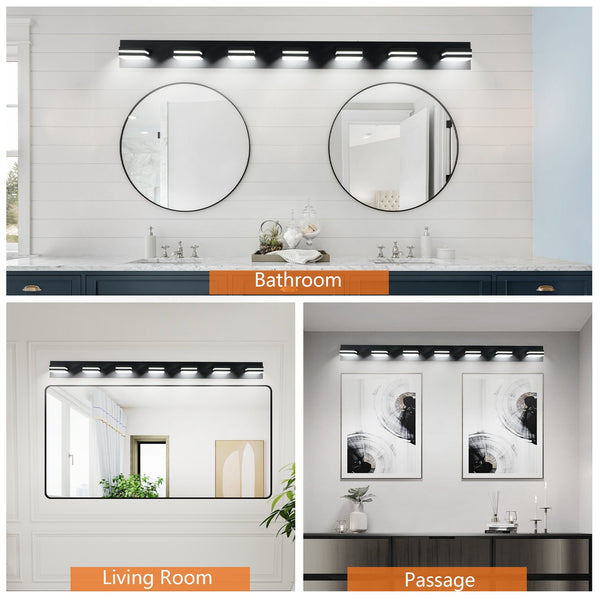 English Elm Modern Black Led Vanity Light - 7-Light Wall Sconce For Makeup, Easy Install, Energy Efficient Design W2312P374917