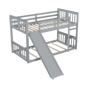 English Elm Twin Over Kids Bunk Bed with Slide Ladder Pine Frame White Finish LT000108AAE-1