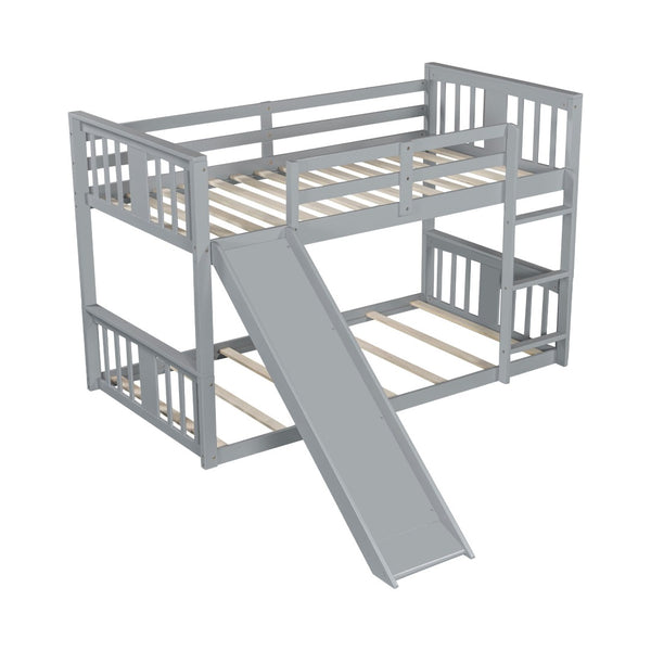 English Elm Twin Over Kids Bunk Bed with Slide Ladder Pine Frame White Finish LT000108AAE-1