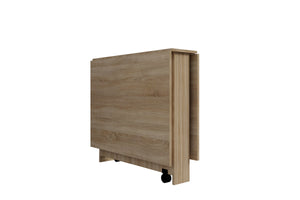 English Elm DFW Folding Dining Table with 2 Wheels, 2-Tier Storage Shelves, Space-Saving Pear Wood Design W2301P208432