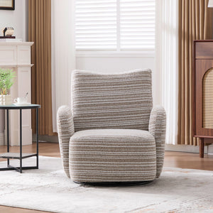 English Elm Modern Boucle 360° Swivel Leisure Chair with High‑Resilience Sponge, Supportive Curve, 550lb Capacity khaki W395P355481