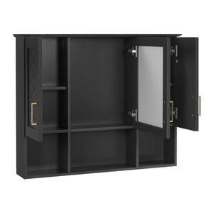 English Elm 35 Inch Wall Mount Medicine Cabinet Soft Close Mirror Storage for Modern Bathroom Black N710P389453B