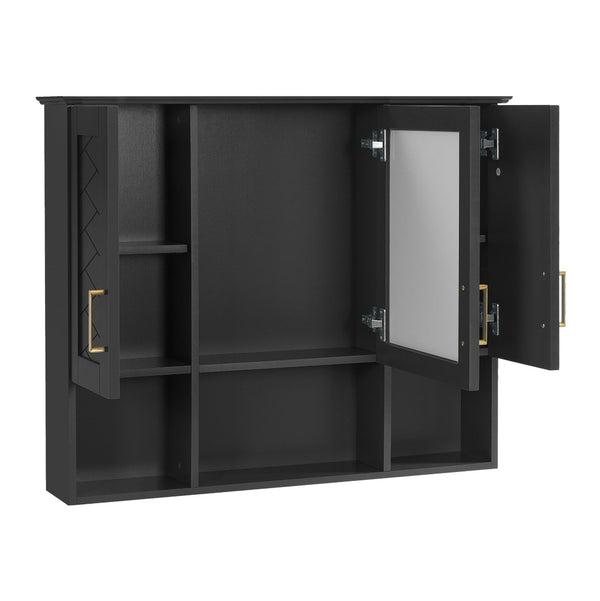 English Elm 35 Inch Wall Mount Medicine Cabinet Soft Close Mirror Storage for Modern Bathroom Black N710P389453B