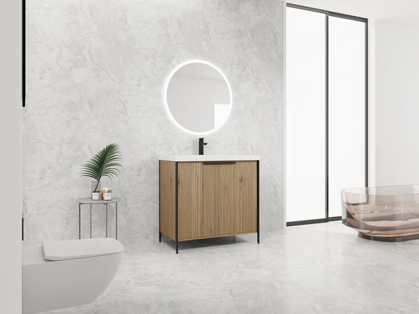 English Elm 36" Freestanding Bathroom Vanity with Resin Sink, Soft-Close Doors, Adjustable Shelf & Metal Handles Light Coffee W999S00296