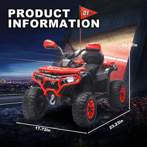 English Elm 24v Ride on Atv for Kids with Dual Motors Led Lights Bluetooth and Rugged Wide Wheelbase Red W3822P390488