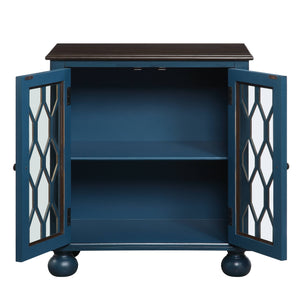 English Elm Lassie Antique Blue Console Cabinet with Glass Doors & Turned Legs, 2-Door Storage, 70lb Top Limit B2726P272971