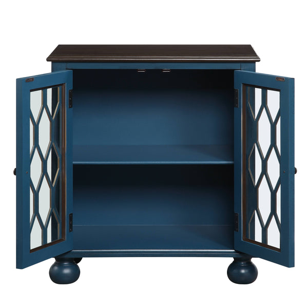 English Elm Lassie Antique Blue Console Cabinet with Glass Doors & Turned Legs, 2-Door Storage, 70lb Top Limit B2726P272971