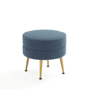 English Elm Bailey Upholstered Accent Ottoman In Blue – Stylish Modern Design With Gold Legs For Versatile Use B365P397874